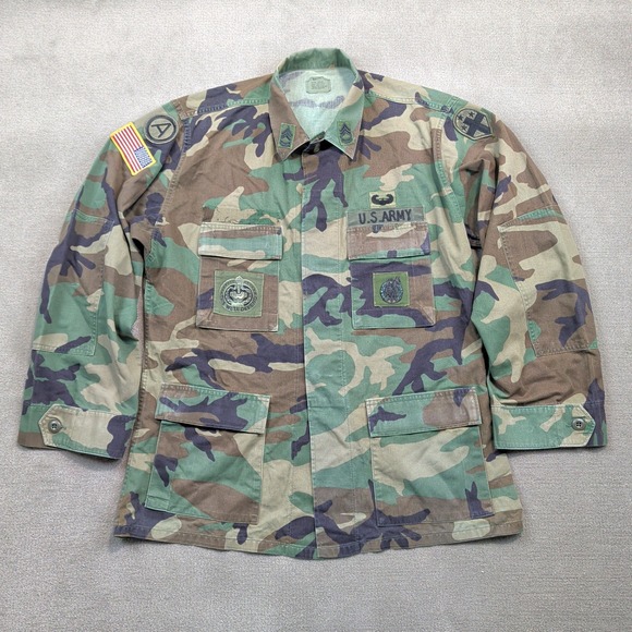 US Army Woodland Camo BDU Jacket Medium Regular Vintage 95 Combat Coat Patched — photo 2
